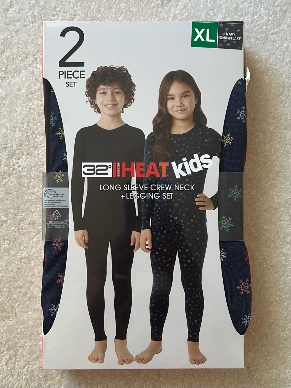 32 Degrees Kids Navy Snowflake Thermal Long Sleeve Crew & Legging Set For Girls